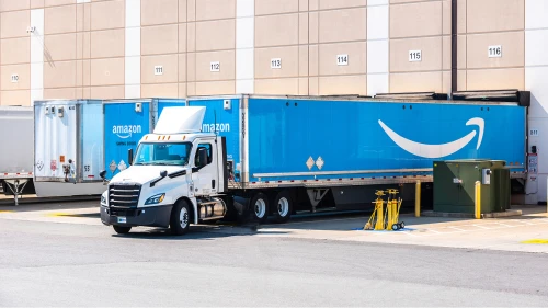 Amazon Freight trucks at warehouse