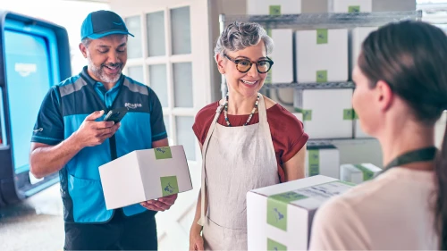 Amazon worker with customers